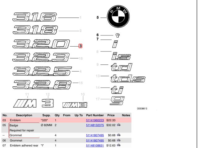bontott BMW 3 E36 Hátsó Embléma