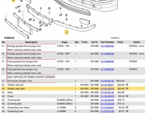 bontott BMW 3 E36 Jobb első Lökhárító Díszléc