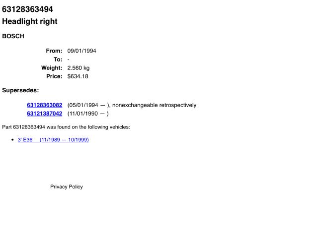 bontott BMW 3 E36 Jobb Fényszóró