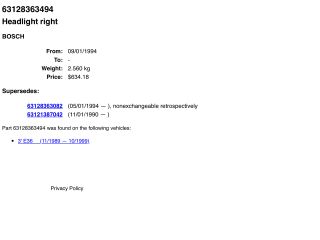 bontott BMW 3 E36 Jobb Fényszóró