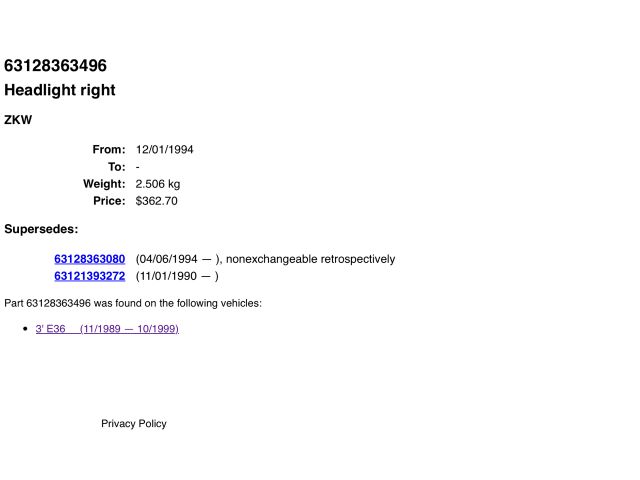 bontott BMW 3 E36 Jobb Fényszóró