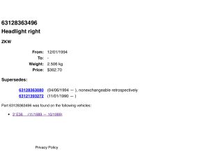 bontott BMW 3 E36 Jobb Fényszóró