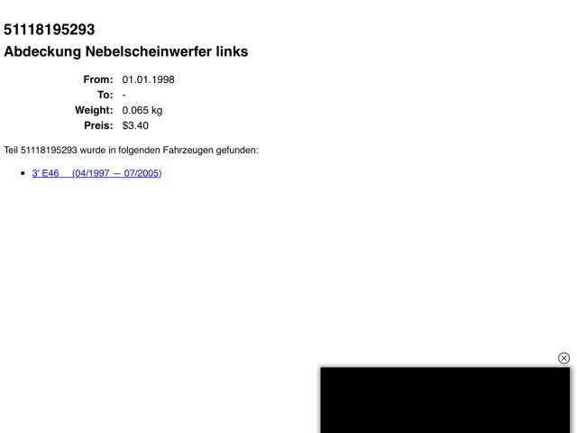 bontott BMW 3 E46 Bal Ködlámpa Rács