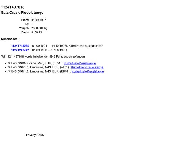 bontott BMW 3 E46 Hajtókar