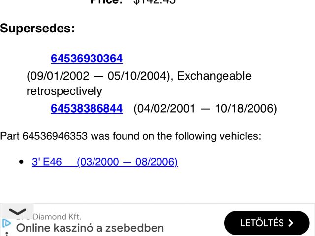 bontott BMW 3 E46 Klíma Cső