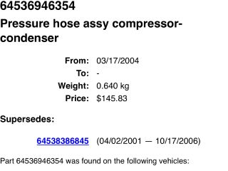 bontott BMW 3 E46 Klíma Cső