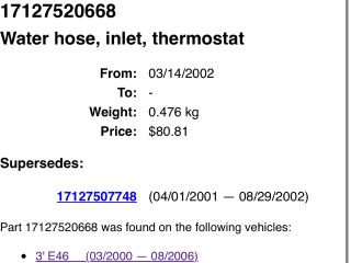 bontott BMW 3 E46 Vízcső