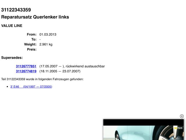 bontott BMW 3 E46 Bal első Lengőkar