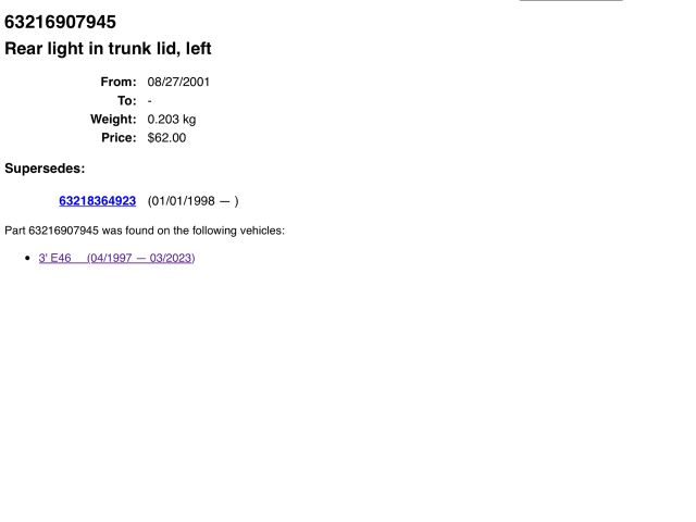 bontott BMW 3 E46 Bal Belső Hátsó Lámpa