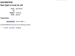 bontott BMW 3 E46 Bal Belső Hátsó Lámpa