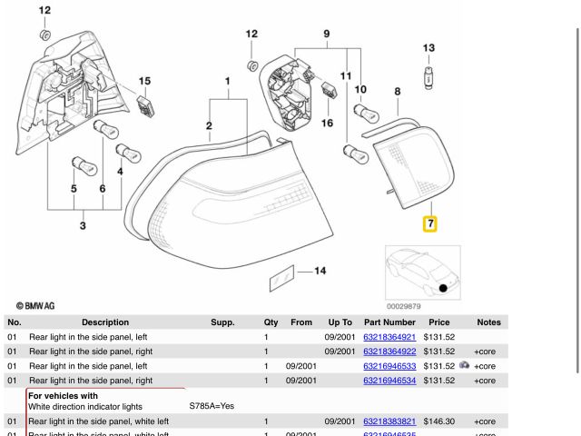 bontott BMW 3 E46 Bal Belső Hátsó Lámpa