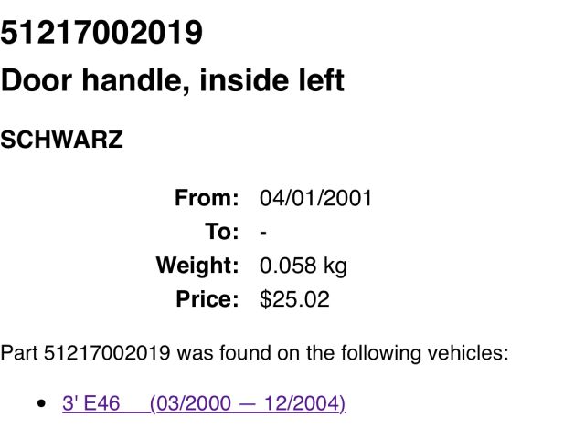 bontott BMW 3 E46 Bal első Belső Kilincs