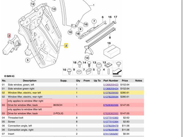 bontott BMW 3 E46 Bal hátsó Ablakemelő Szerkezet (Elektromos)