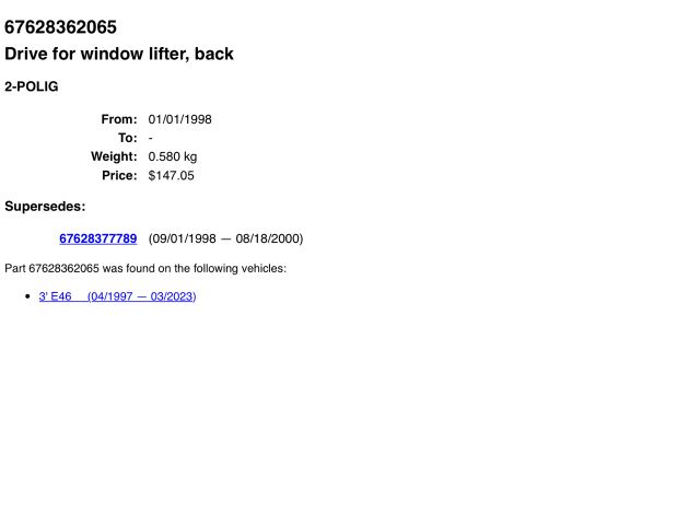 bontott BMW 3 E46 Bal hátsó Ablakemelő Szerkezet (Elektromos)