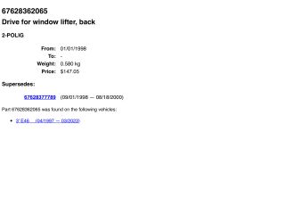 bontott BMW 3 E46 Bal hátsó Ablakemelő Szerkezet (Elektromos)