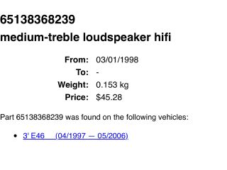 bontott BMW 3 E46 Bal hátsó Hangszóró