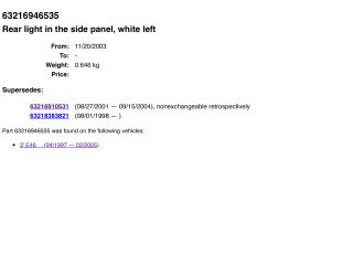 bontott BMW 3 E46 Bal Hátsó Lámpa