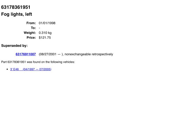 bontott BMW 3 E46 Bal Ködfényszóró