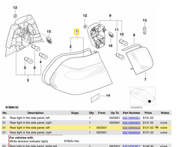 bontott BMW 3 E46 Bal Külső Hátsó Lámpa