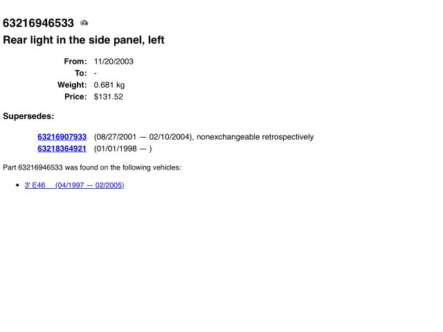 bontott BMW 3 E46 Bal Külső Hátsó Lámpa