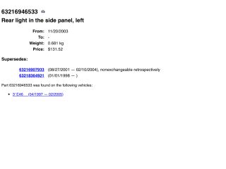 bontott BMW 3 E46 Bal Külső Hátsó Lámpa