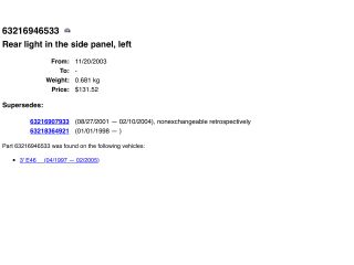 bontott BMW 3 E46 Bal Külső Hátsó Lámpa