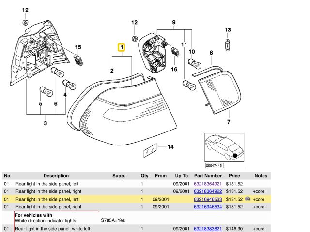 bontott BMW 3 E46 Bal Külső Hátsó Lámpa
