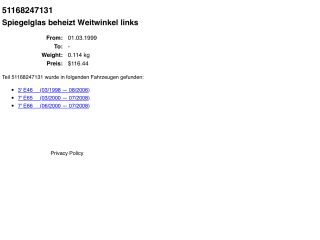bontott BMW 3 E46 Bal Tükörlap