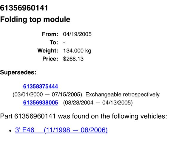 bontott BMW 3 E46 Cabrio Tetővezérlő