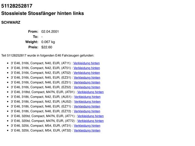 bontott BMW 3 E46 COMPACT Bal hátsó Lökhárító Díszléc