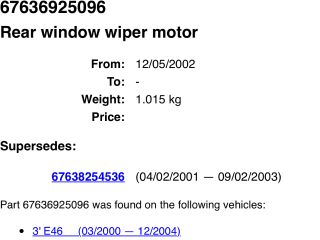 bontott BMW 3 E46 COMPACT Hátsó Ablaktörlő Motor