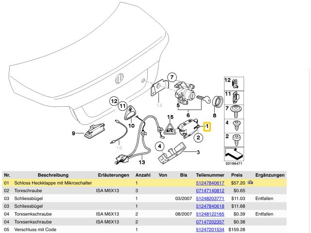 bontott BMW 3 E46 Csomagtérajtó Zárszerkezet