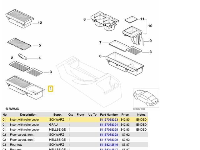 bontott BMW 3 E46 Első Tároló Rekesz