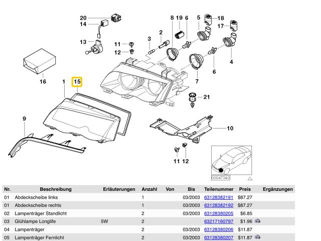 bontott BMW 3 E46 Fényszóró (Pozíciófüggetlen)