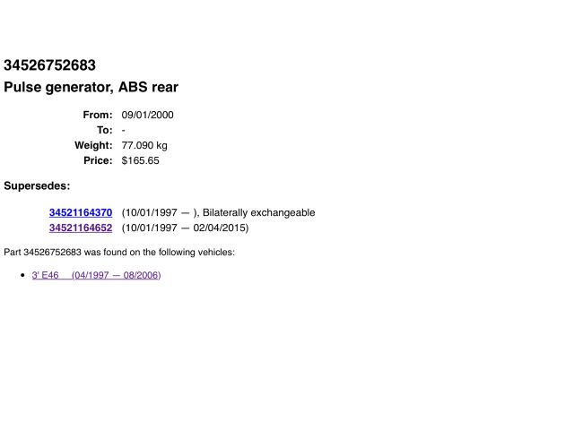 bontott BMW 3 E46 Hátsó ABS Jeladó Kábelköteg