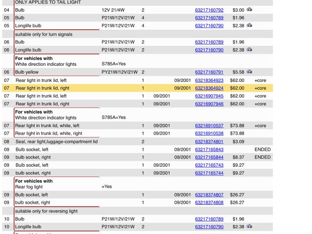 bontott BMW 3 E46 Jobb Belső Hátsó Lámpa