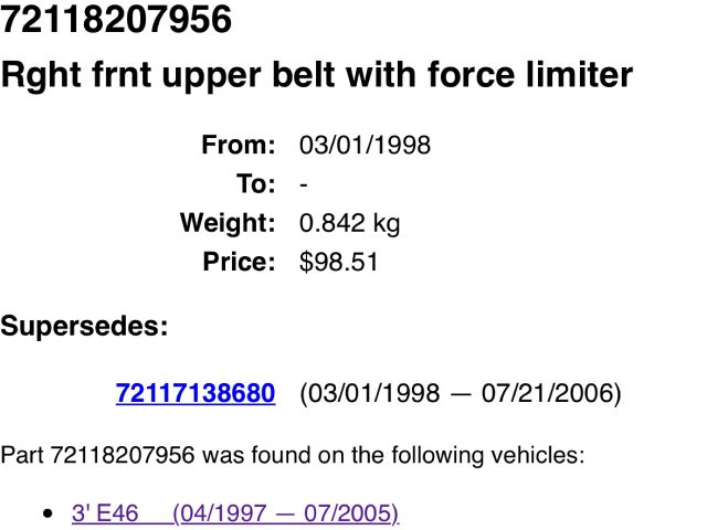 bontott BMW 3 E46 Jobb első Biztonsági Öv