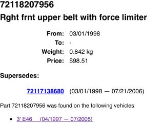 bontott BMW 3 E46 Jobb első Biztonsági Öv