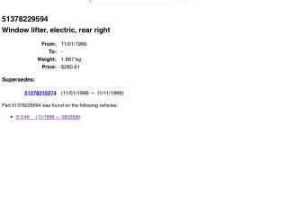 bontott BMW 3 E46 Jobb hátsó Ablakemelő Szerkezet (Elektromos)