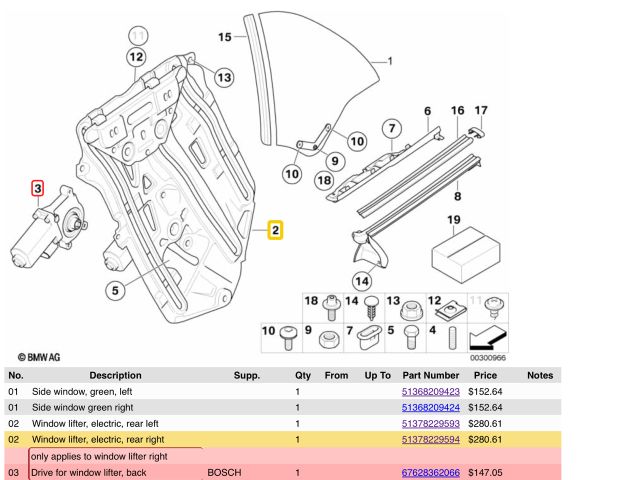 bontott BMW 3 E46 Jobb hátsó Ablakemelő Szerkezet (Elektromos)
