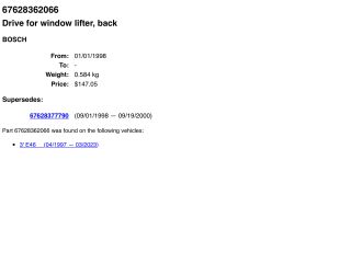 bontott BMW 3 E46 Jobb hátsó Ablakemelő Szerkezet (Elektromos)