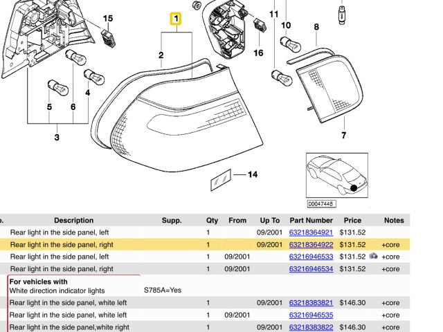 bontott BMW 3 E46 Jobb Külső Hátsó Lámpa