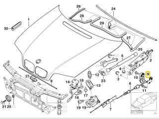 bontott BMW 3 E46 Motorháztető Nyitó Kar / Gomb