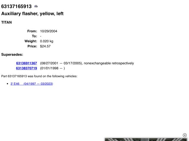 bontott BMW 3 E46 Sárvédő Irányjelző (Pozíciófüggetlen)