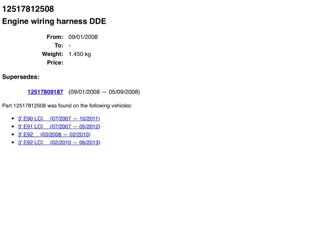 bontott BMW 3 E90 Motor Kábelköteg