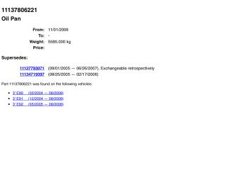 bontott BMW 3 E90 Olajteknő