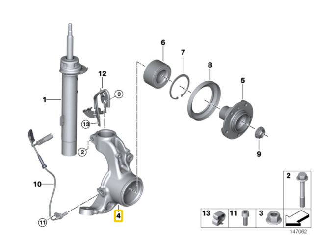 bontott BMW 3 E90 Bal első Csonkállvány Kerékaggyal