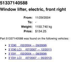 bontott BMW 3 E90 Bal első Ablakemelő Szerkezet (Elektromos)