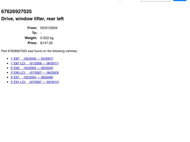 bontott BMW 3 E90 Bal hátsó Ablakemelő Szerkezet (Elektromos)