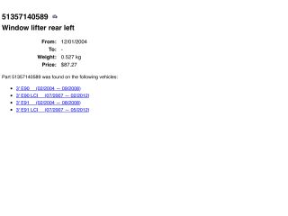 bontott BMW 3 E90 Bal hátsó Ablakemelő Szerkezet (Elektromos)